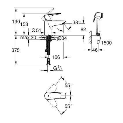GROHE 23773001 - Mitigeur de lavabo START EDGE, taille S, chrome brillant