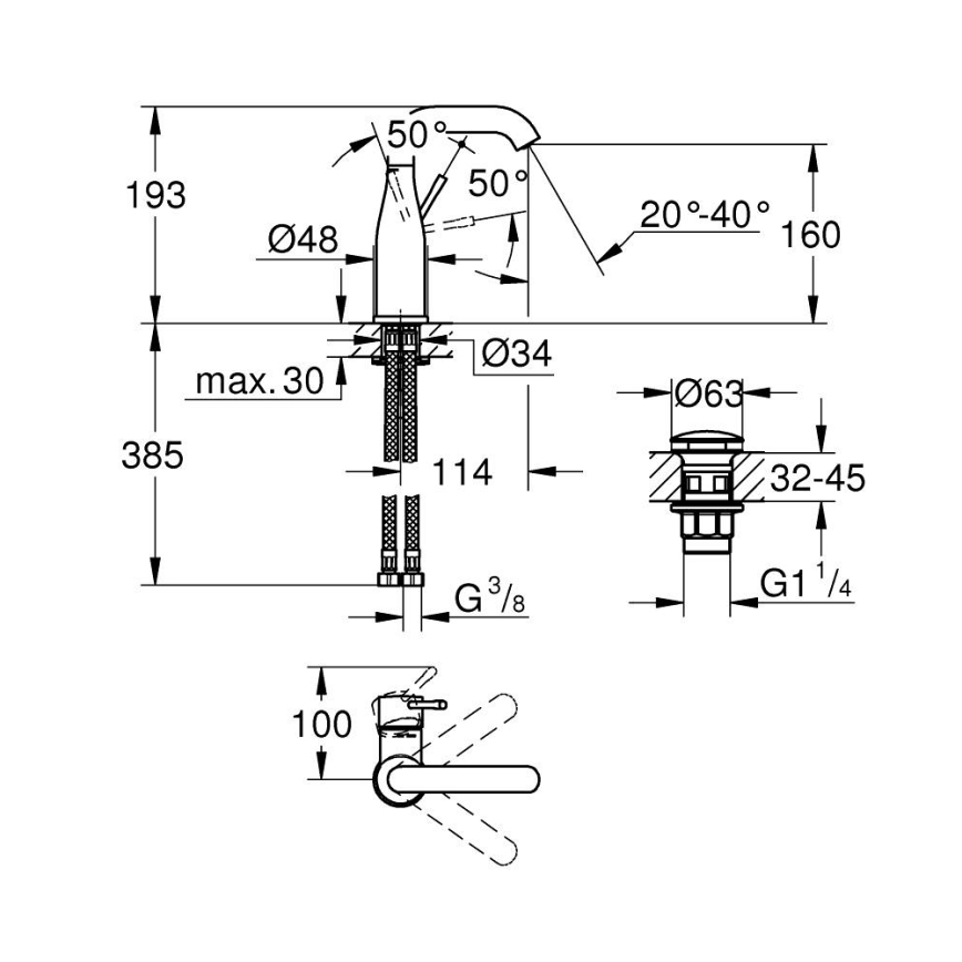 GROHE 23798001 - Mitigeur pour lavabo ESSENCE DN 15, taille M, chrome brillant