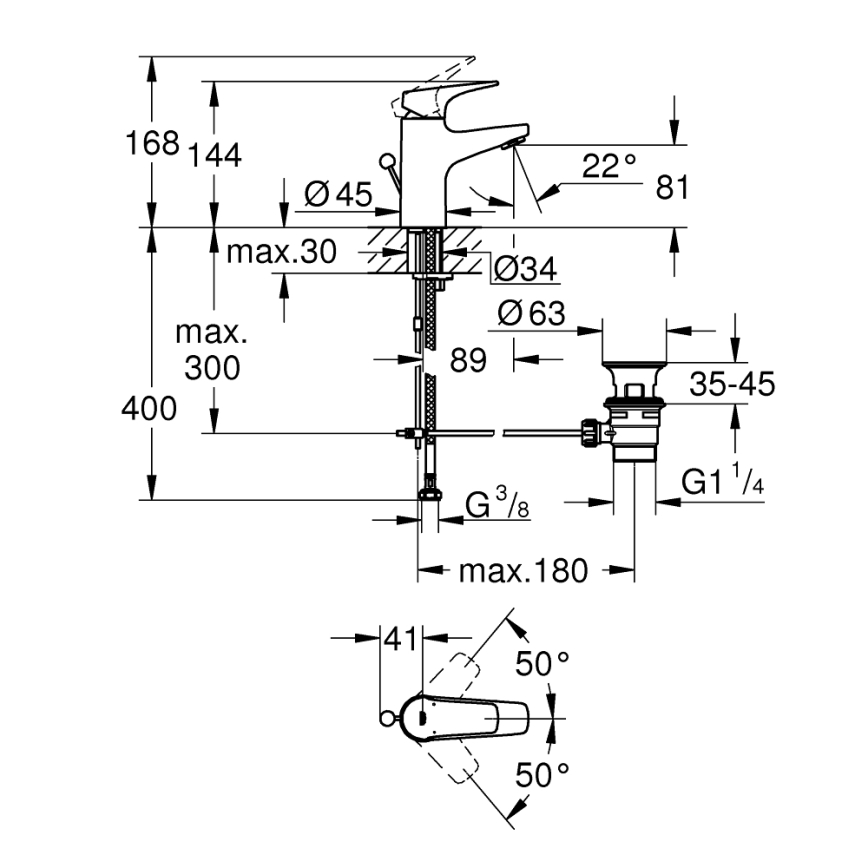 GROHE 23809000 - Mitigeur pour lavabo START FLOW DN 15 chromé brillant