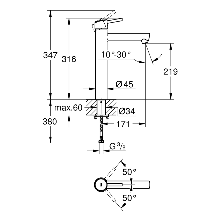 GROHE 23920001 - Mitigeur de lavabo CONCETTO taille XL chromé brillant