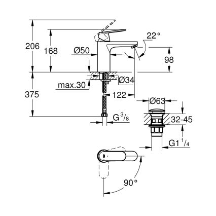 GROHE 23928000 - Waschtischarmatur DN 15, Größe M, glänzend verchromt