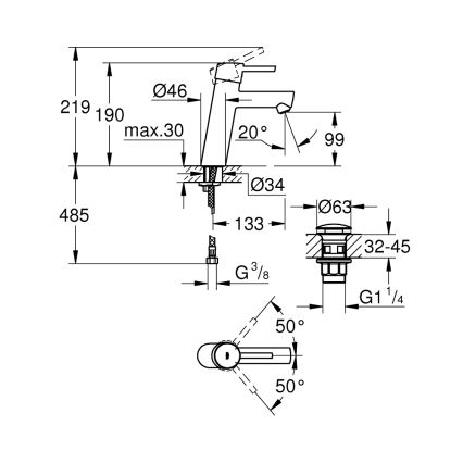 GROHE 23932001 - Mitigeur pour lavabo EUROSMART taille M, chrome brillant