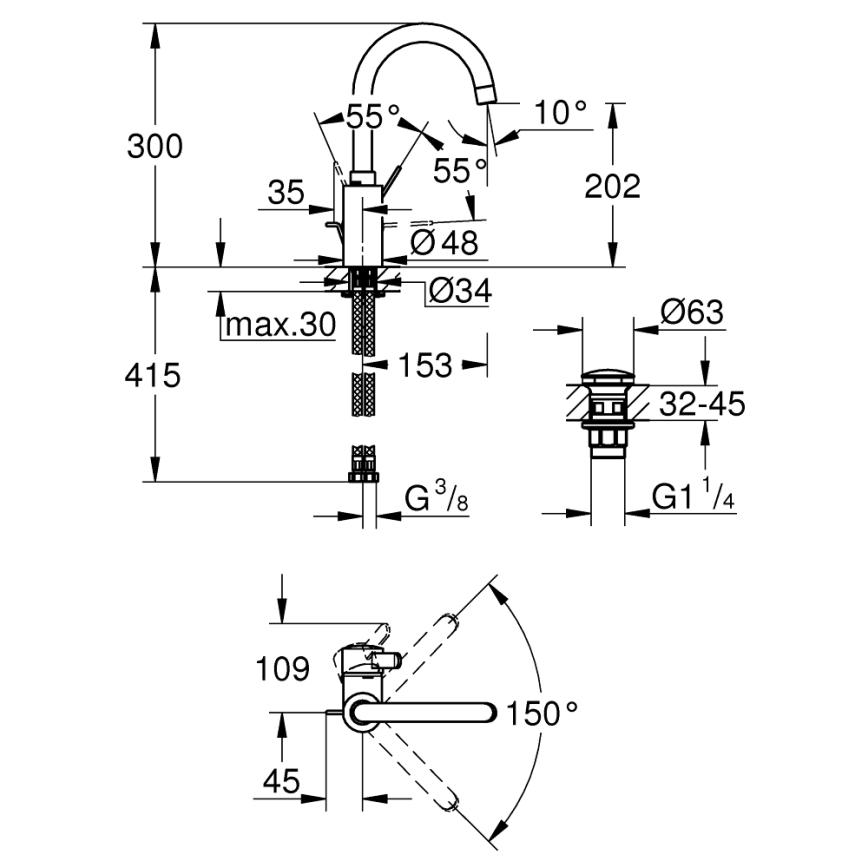 GROHE 23933001 - Mitigeur de lavabo EUROSMART COSMOPOLITAN taille L chromé