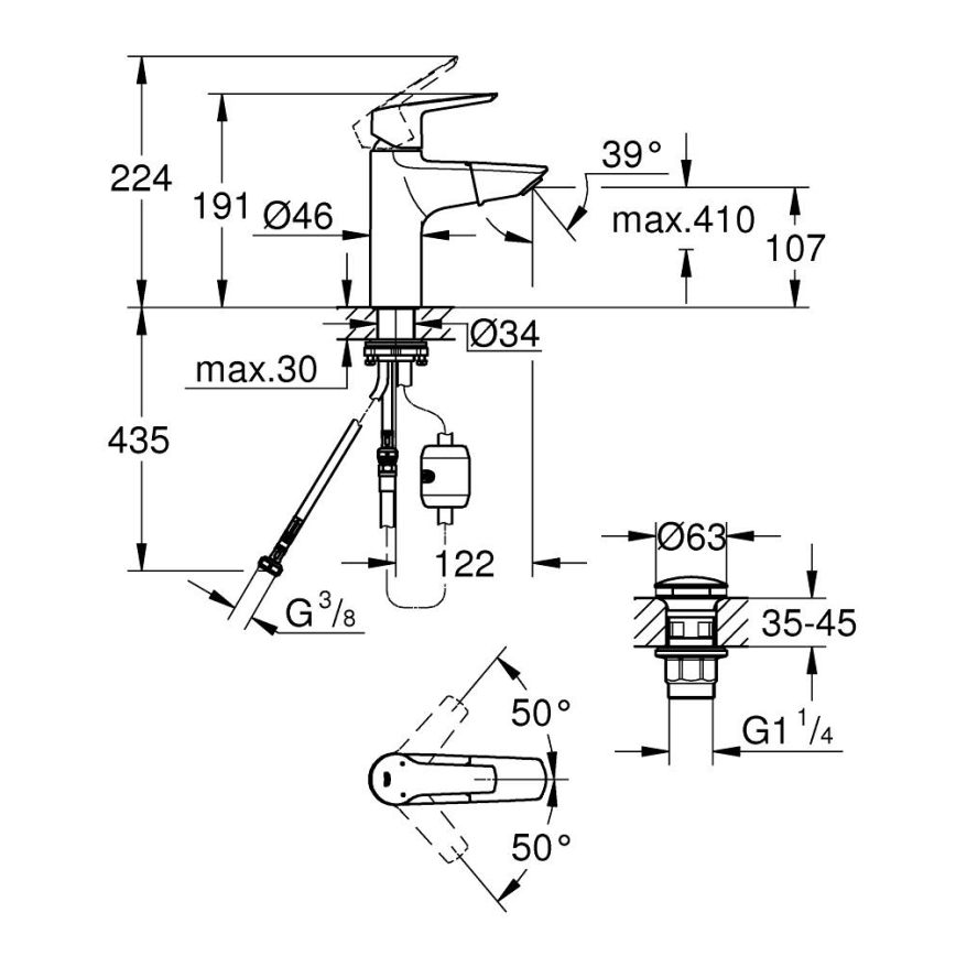 GROHE 24205003 - Mitigeur pour lavabo START DN 15 taille M chromé brillant