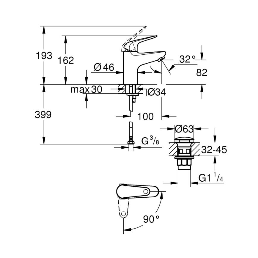 GROHE 24323001 - Waschtischarmatur SWIFT DN 15, glänzender Chrom