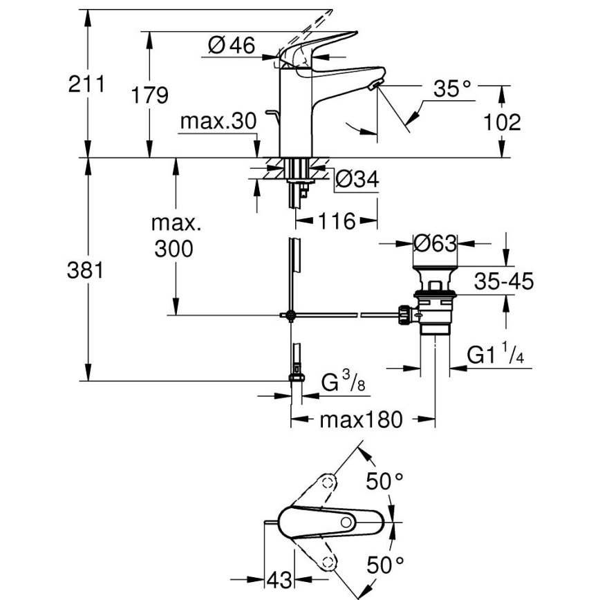 GROHE 24325001 - Waschtischarmatur SWIFT DN 15, Größe M, glänzender Chrom