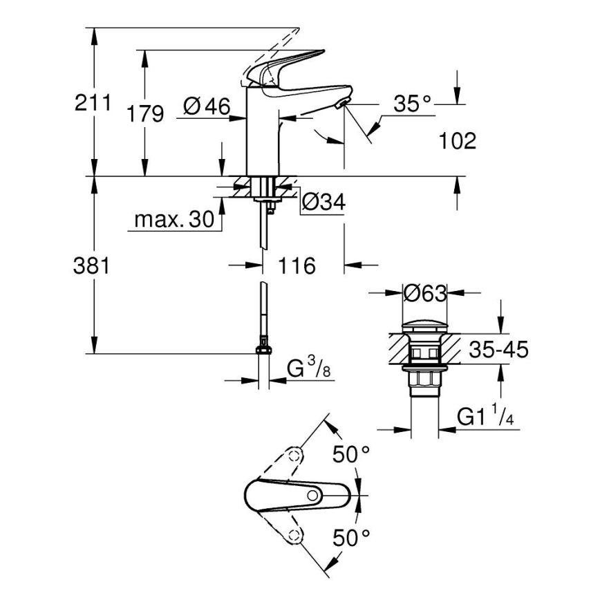 GROHE 24326001 - Waschtischarmatur SWIFT DN 15 Größe M, glänzender Chrom