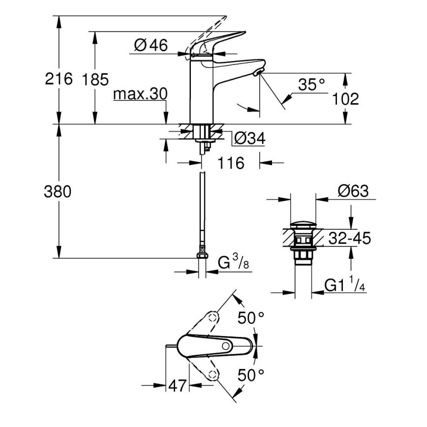 GROHE 24327001 - Mitigeur de lavabo SWIFT, taille M, chrome poli