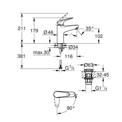 GROHE 24329001 - Mitigeur de lavabo SWIFT DN 15, chrome poli