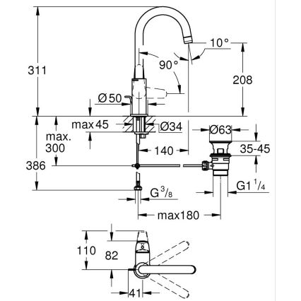 GROHE 24330001 - Waschtischarmatur EUROSMART, Größe L, glänzender Chrom