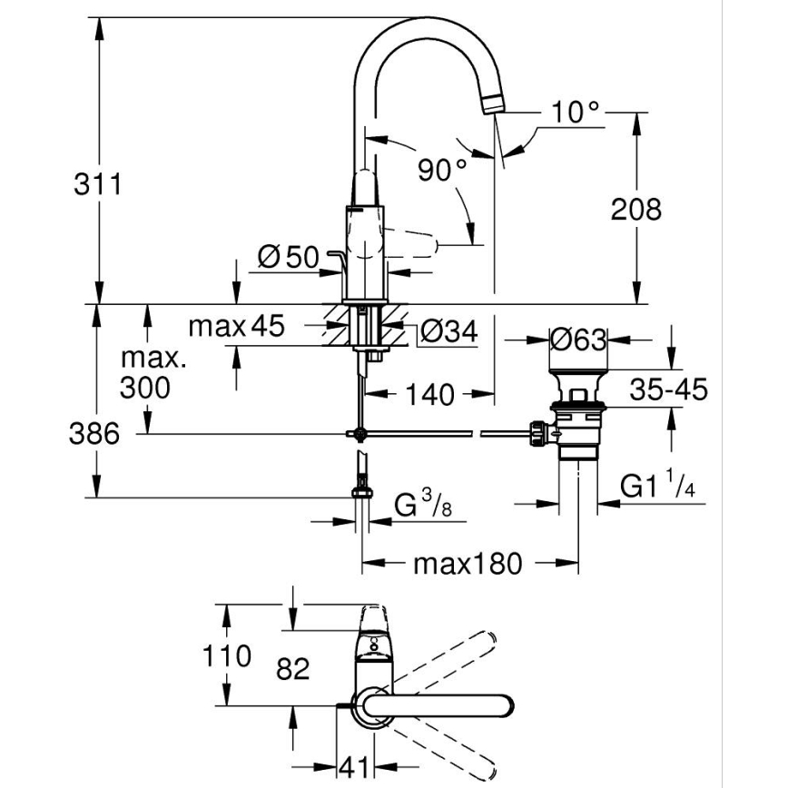 GROHE 24330001 - Waschtischarmatur EUROSMART, Größe L, glänzender Chrom