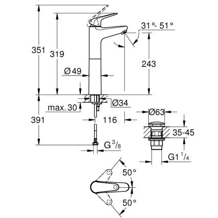 GROHE 24331001 - Miscelatore per lavabo SWIFT 319 mm cromo lucido