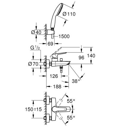 GROHE 25283002 - Badewannenarmatur mit Zubehör, DN 15, glänzender Chrom