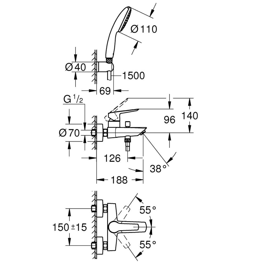GROHE 25283002 - Badewannenarmatur mit Zubehör, DN 15, glänzender Chrom