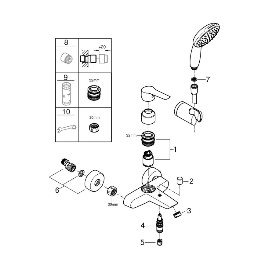 GROHE 25283002 - Miscelatore per vasca con accessori DN 15, cromo lucido