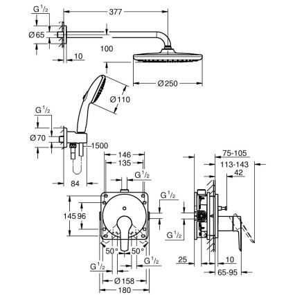 GROHE 25292000 - Sistema doccia da incasso Vitalio Start 250, finitura cromata