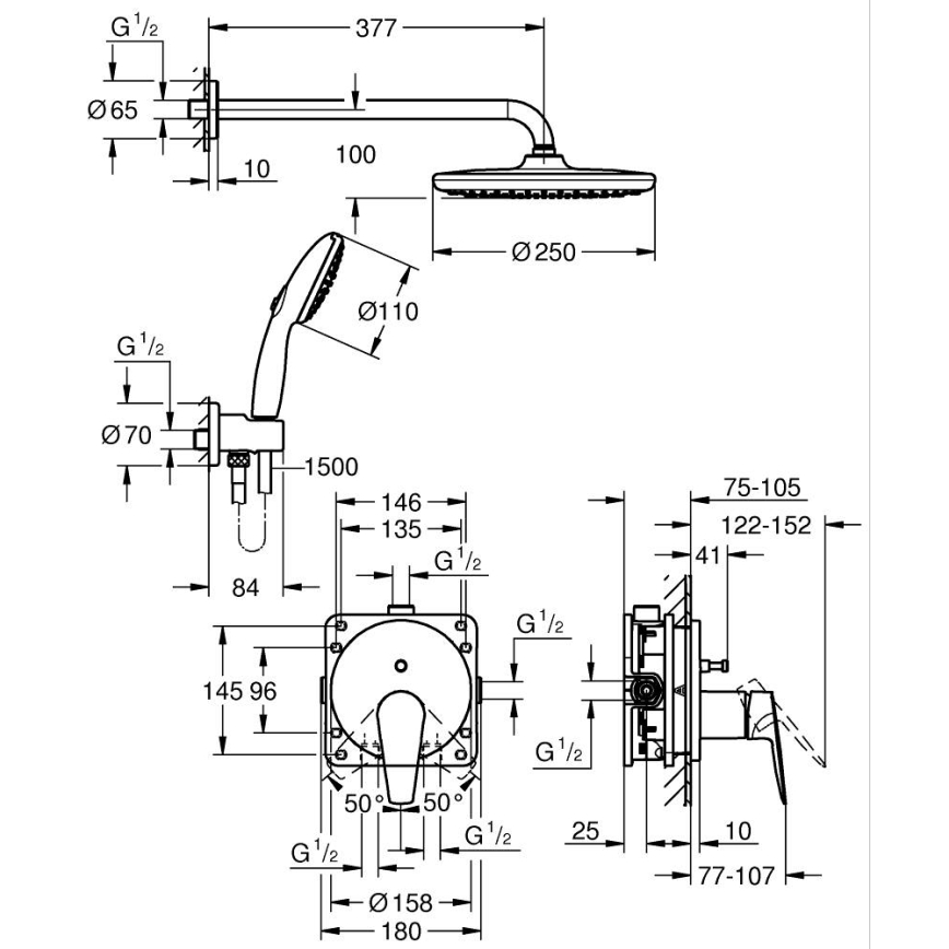 GROHE 25293000 - Set doccia START EDGE 250 mm cromato lucido