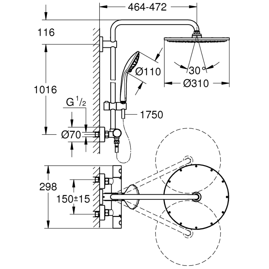 GROHE 26075AL0 - Système de douche EUPHORIA SYSTEM 310 450 mm graphite