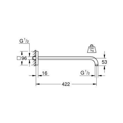 GROHE 26145000 - Bras de douche RAINSHOWER 422 mm, finition chrome brillant