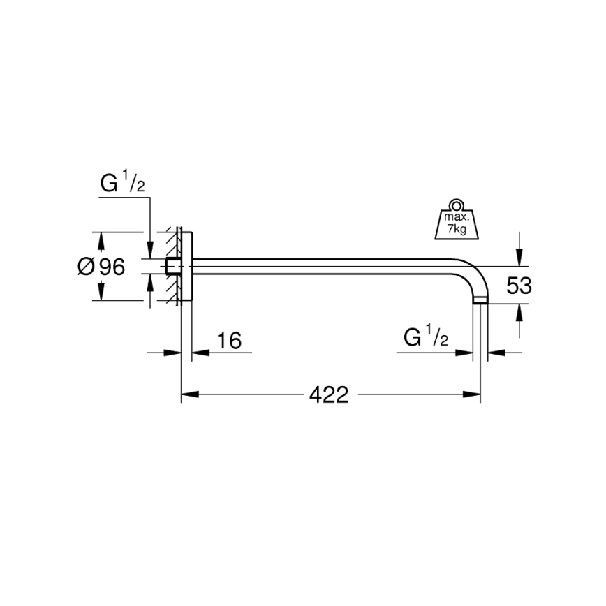 GROHE 26146000 - RAINSHOWER Brausearm 422 mm, glänzender Chrom