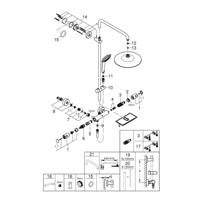 GROHE 26403001 - Sistema doccia VITALIO JOY 260 450 mm cromo lucido
