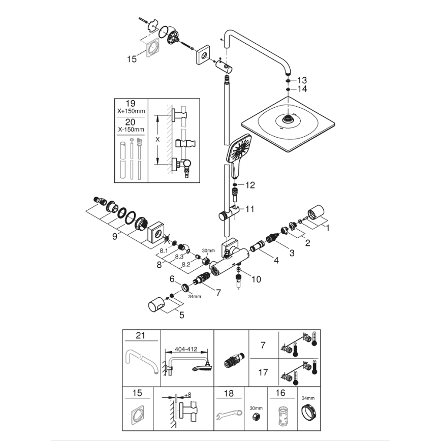 GROHE 26652000 - Duschsystem RAINSHOWER SMARTACTIVE 310, 450 mm, glänzender Chrom