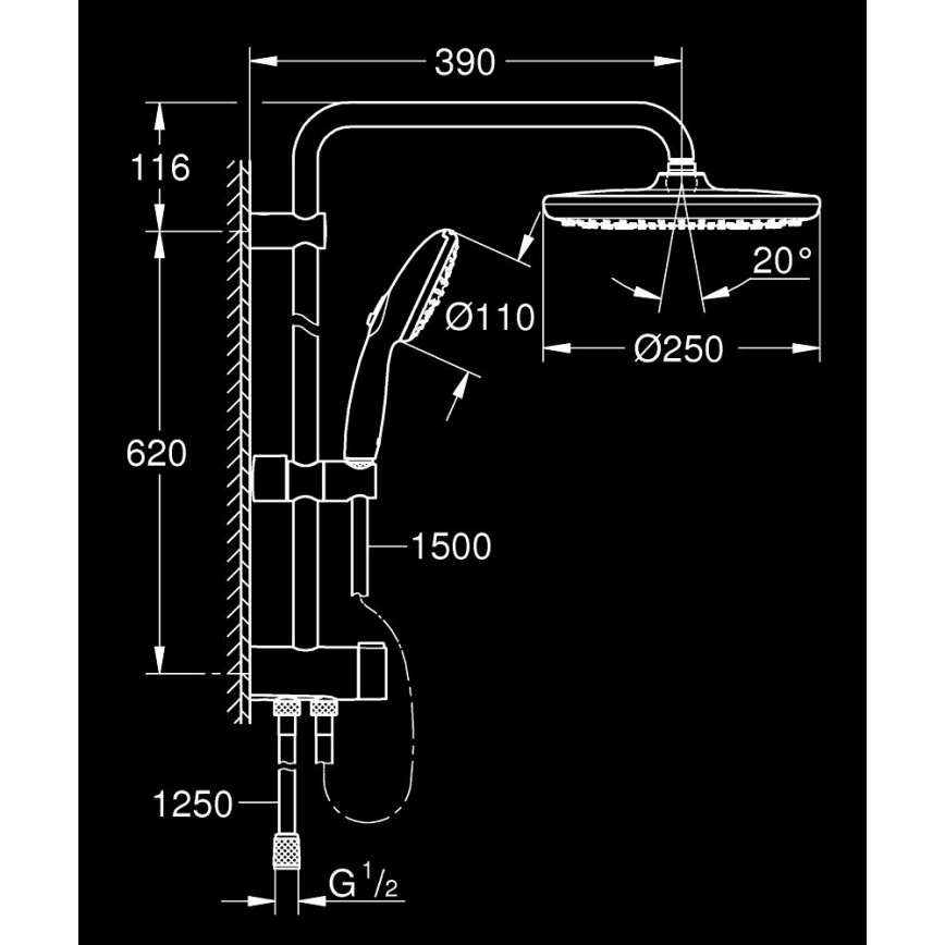 GROHE 26680001 - Système de douche VITALIO START SYSTEM 250 390 mm en métal, chromé