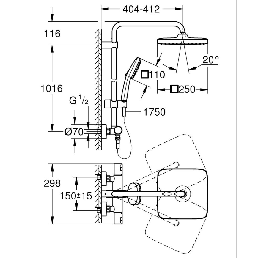 GROHE 26696001 - Duschsystem VITALIO COMFORT 250, 250 × 250 mm, Hochglanz-Chrom
