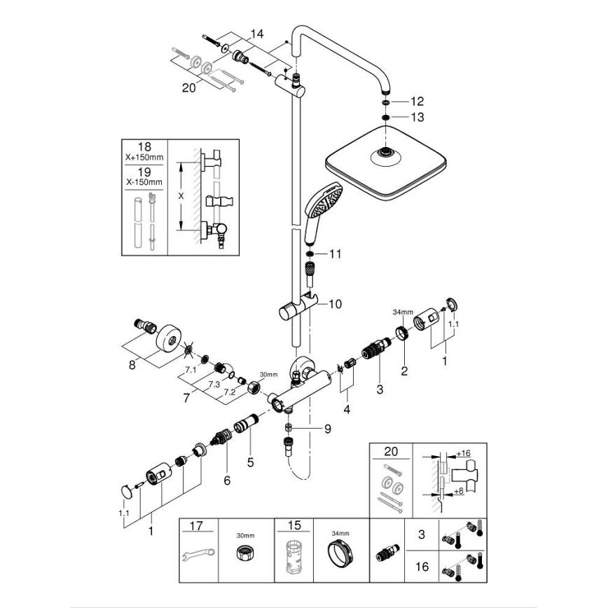 GROHE 266962431 - Système de douche VITALIO COMFORT 250 250 × 250 mm noir