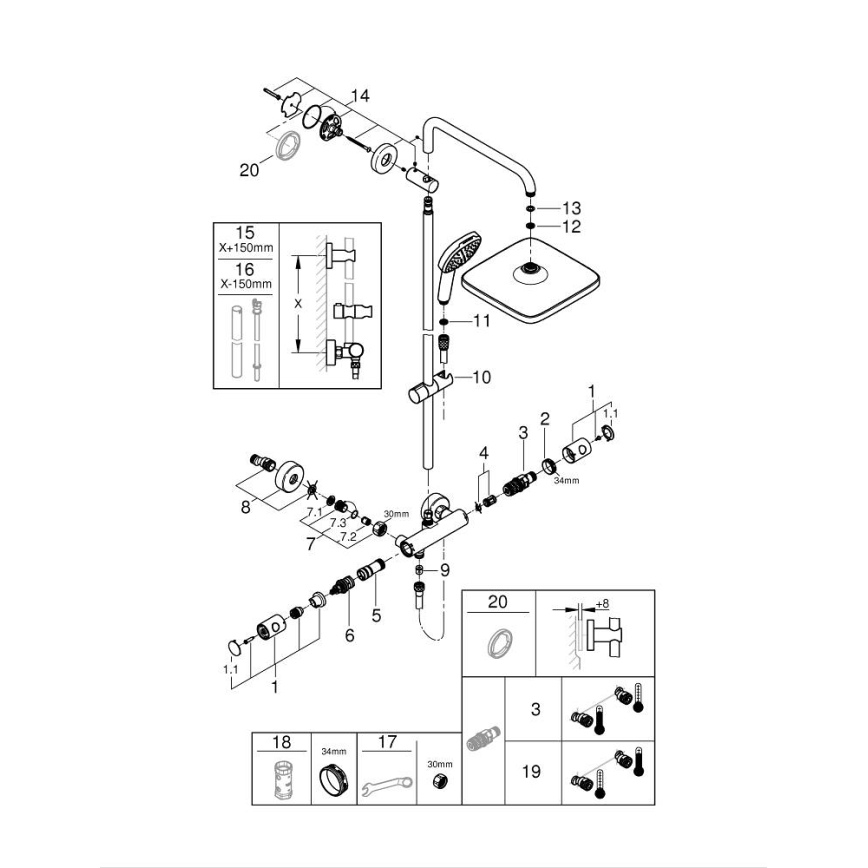 GROHE 26697001 - Sistema doccia VITALIO COMFORT 250, 250 × 250 mm, cromo lucido