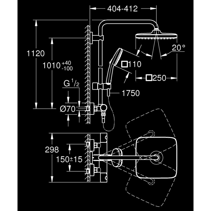 GROHE 26697001 - Système de douche VITALIO COMFORT 250, 250 × 250 mm, chromé brillant