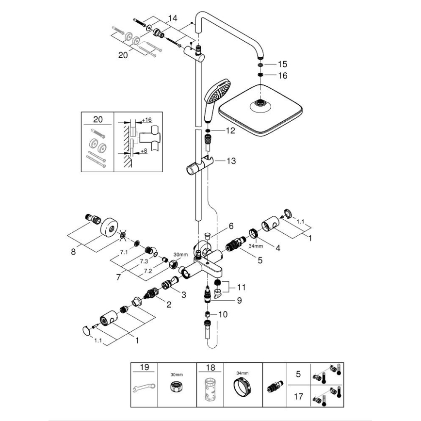 GROHE 269842431 - Système de douche VITALIO COMFORT 250 250 × 250 mm noir