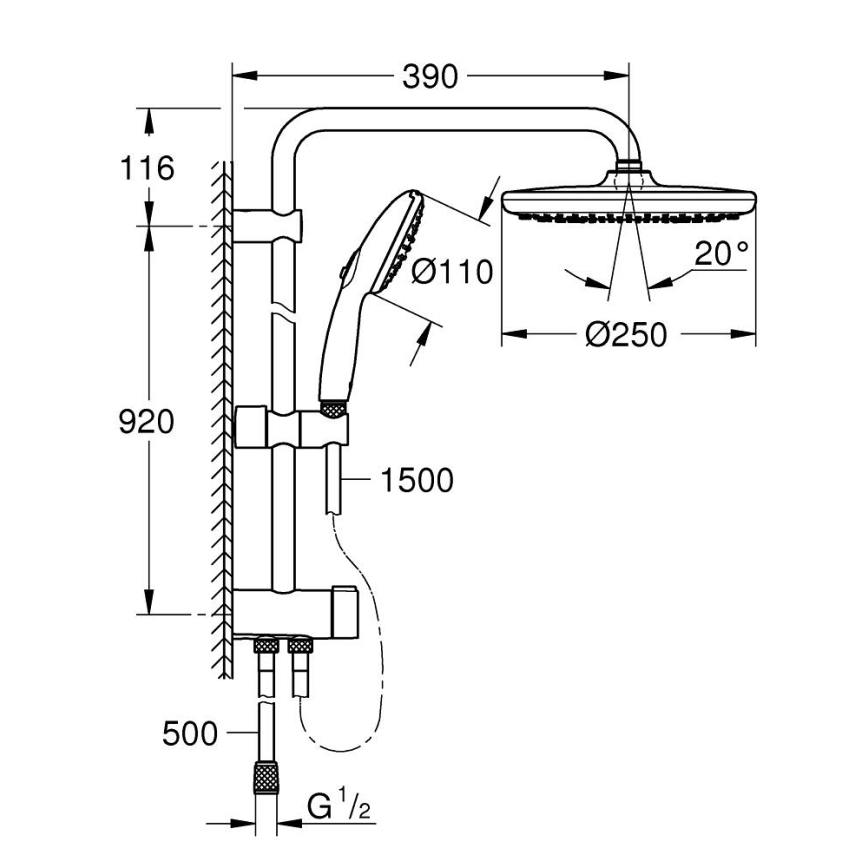 GROHE 26989001 - Duschsystem VITALIO START SYSTEM 250 390 mm, glänzender Chrom