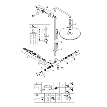 GROHE 27174001 - Sistema doccia RAINSHOWER SYSTEM 400 450 mm cromo lucido