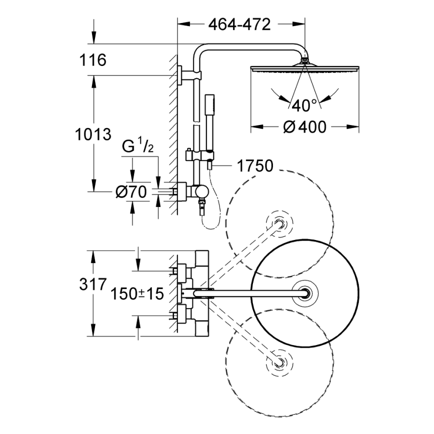 GROHE 27174001 - Système de douche RAINSHOWER SYSTEM 400 450 mm chromé brillant