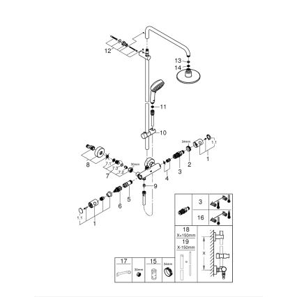 GROHE 27922000 - Système de douche TEMPESTA COSMOPOLITAN 160 mm chrome brillant