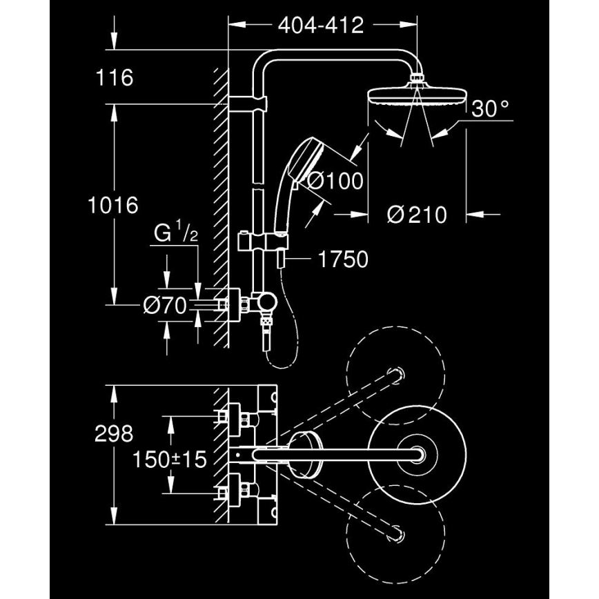 GROHE 27922001 - Système de douche TEMPESTA COSMOPOLITAN 210 chromé brillant