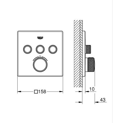 GROHE 29126AL0 - Thermostat GROHTHERM SMARTCONTROL 158 × 158 mm, finition graphite