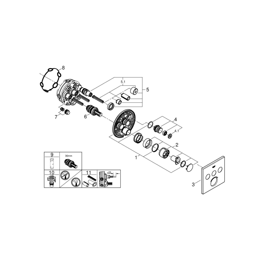 GROHE 29149000 - Piastra di copertura per miscelatore da incasso SMARTCONTROL 158 × 158 mm cromo