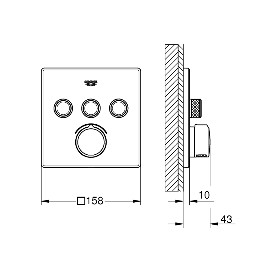 GROHE 29149000 - Piastra di copertura per miscelatore da incasso SMARTCONTROL 158 × 158 mm cromo