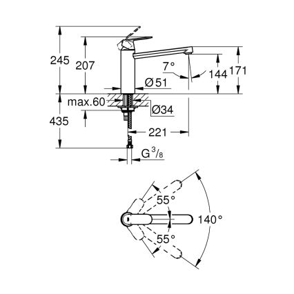 GROHE 30193000 - Miscelatore da cucina EUROSMART COSMOPOLITAN cromo lucido