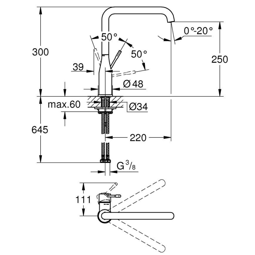 GROHE 30269000 - Miscelatore per lavello ESSENCE 292 mm, cromo lucido