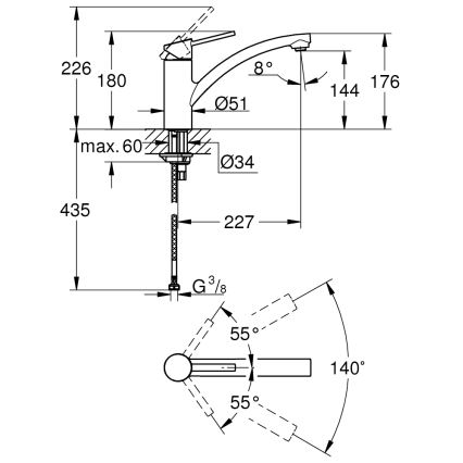 GROHE 30358000 - Miscelatore per lavello SWIFT 227 mm, cromo lucido