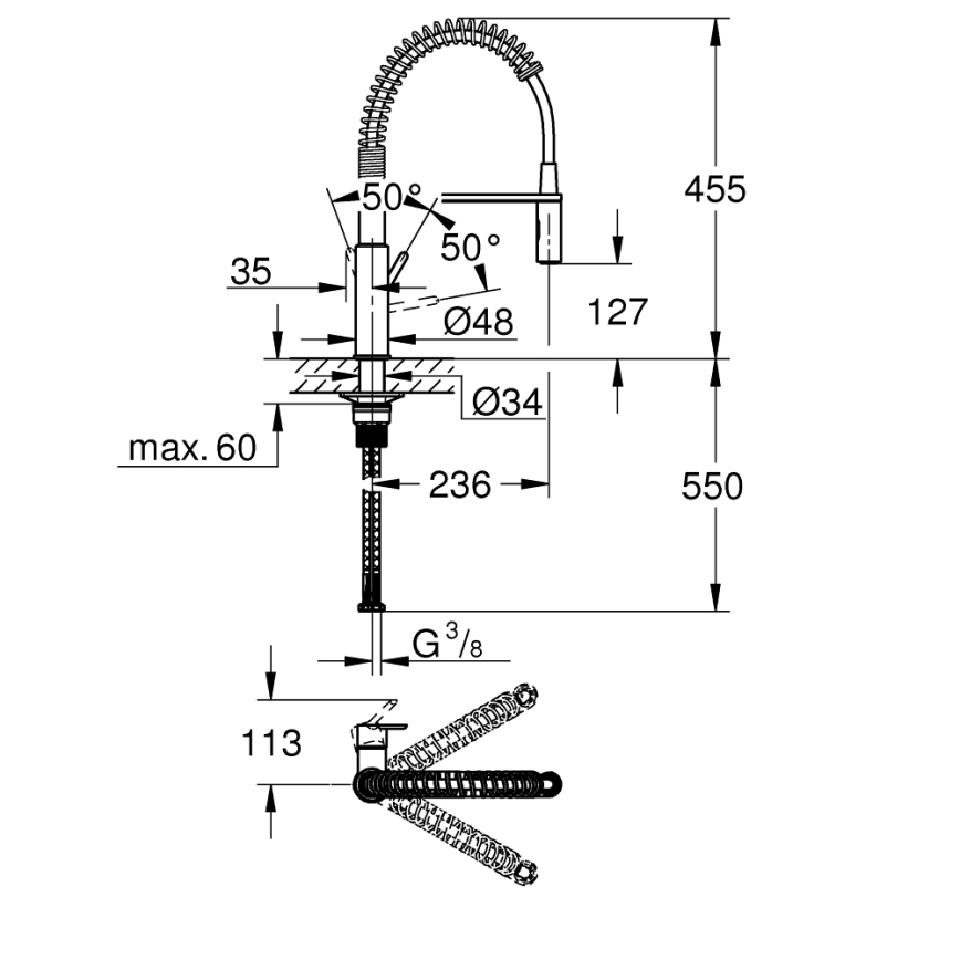 GROHE 30361000 - Küchenarmatur GET 455 mm, Chrom glänzend