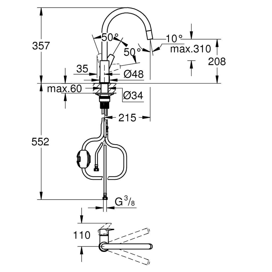 GROHE 30550000 - Rubinetto da cucina START EDGE 357 mm, cromato lucido