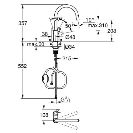GROHE 30556000 - Mitigeur d'évier START LOOP 357 mm, chromé brillant
