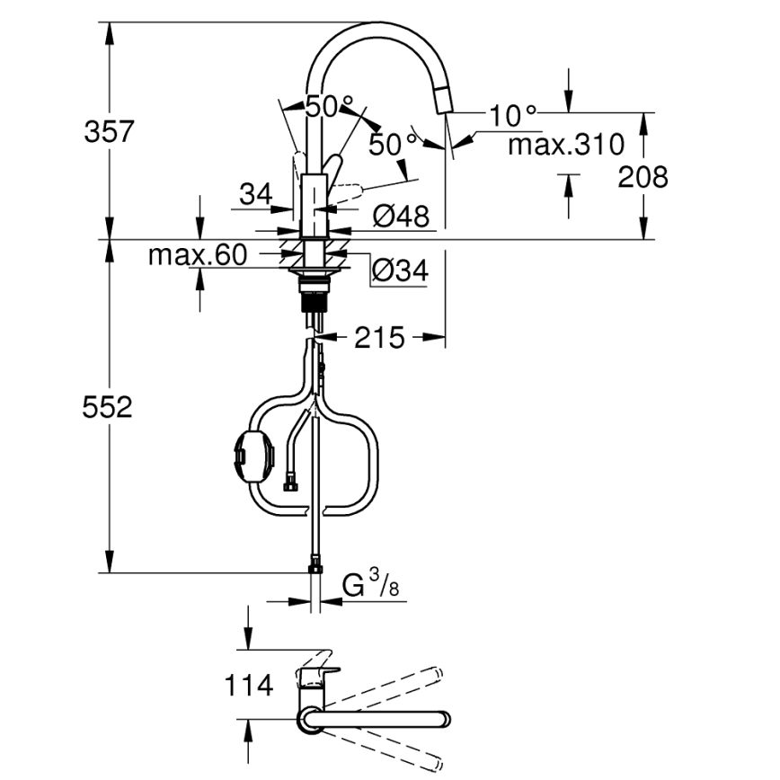 GROHE 30562000 - Spültischarmatur START CURVE 357 mm, glänzender Chrom