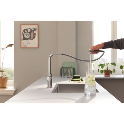 GROHE 30590DC0 - Miscelatore per lavello con doccetta estraibile BLUE PURE in acciaio inox