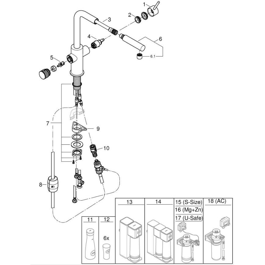 GROHE 30590DC0 - Miscelatore per lavello con doccetta estraibile BLUE PURE in acciaio inox