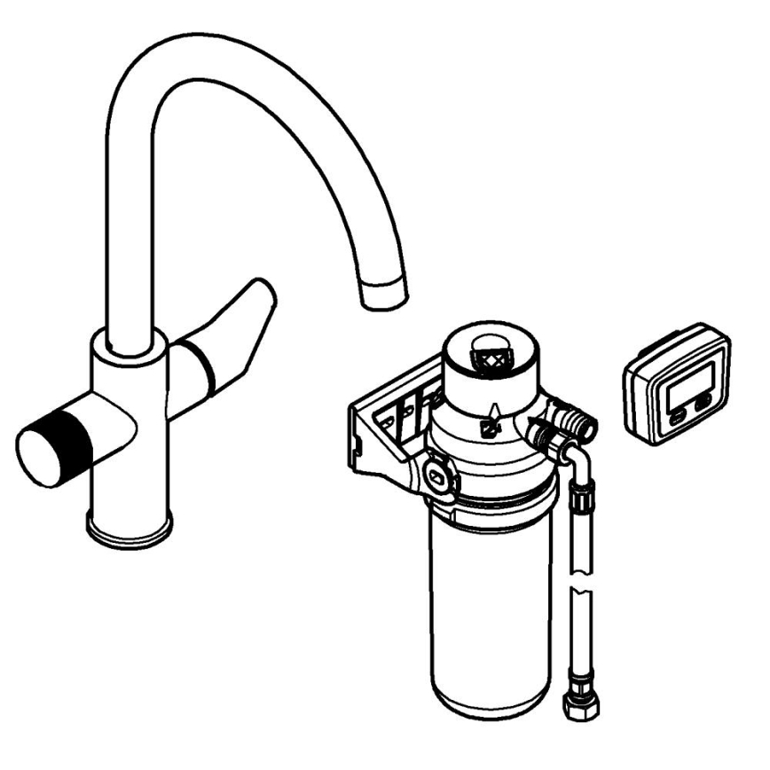 GROHE 30593000 - Mitigeur d'évier BLUE PURE, bec en C, chrome poli